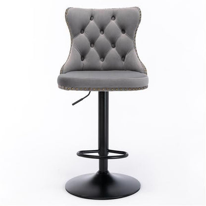 Furniture,Swivel Velvet Barstools Adjusatble Seat Height from 25 - 33 Inch,17.7 inch base, Modern Upholstered Bar Stools with Backs Comfortable Tufted for Home Pub and Kitchen Island,Gray,Set of 2 - 7DAY'S