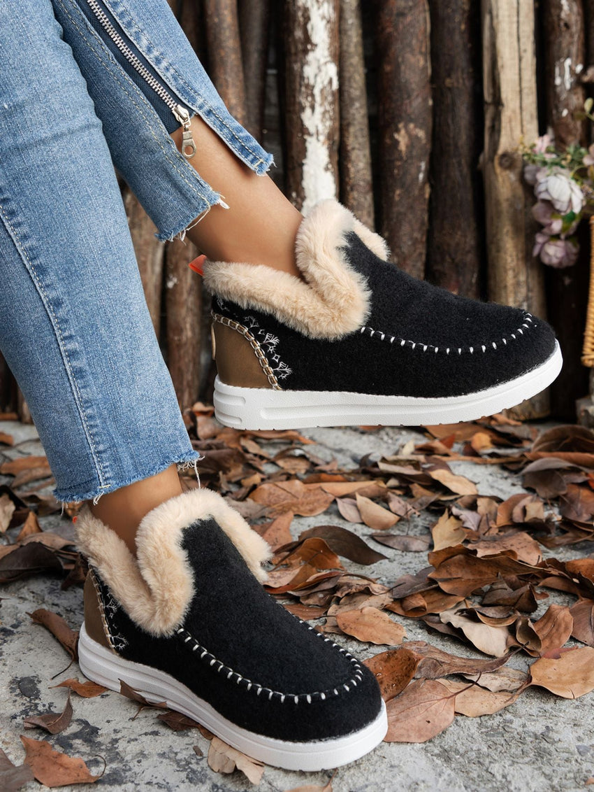 Furry Suede Round Toe Flat Sneakers - 7DAY'S