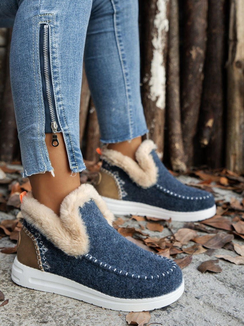 Furry Suede Round Toe Flat Sneakers - 7DAY'S