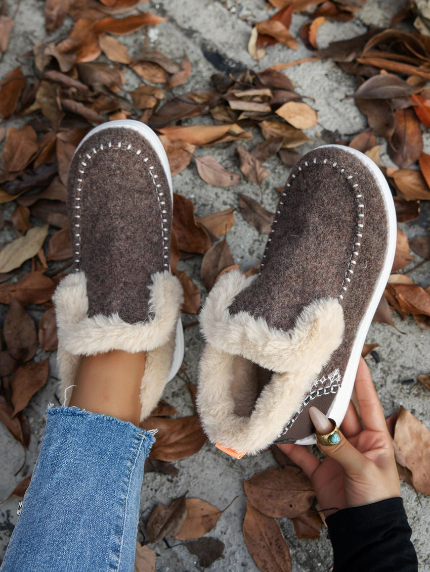 Furry Suede Round Toe Flat Sneakers - 7DAY'S