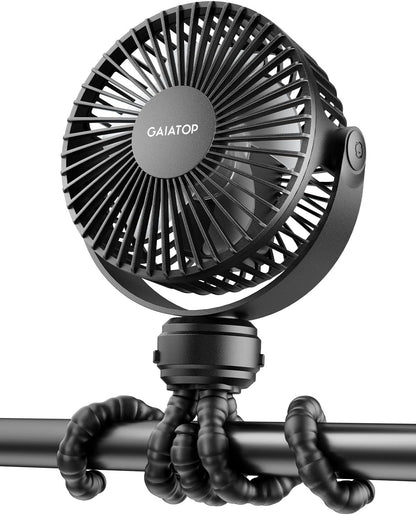 Gaiatop Mini Portable Stroller Fan, Battery Operated Small Clip on, Detachable 3 Speed Rechargeable, 360° Rotate Flexible Tripod Better Cooling for Car Seat Crib Treadmill Travel Black - 7DAY'S