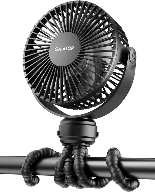 Gaiatop Mini Portable Stroller Fan, Battery Operated Small Clip on, Detachable 3 Speed Rechargeable, 360° Rotate Flexible Tripod Better Cooling for Car Seat Crib Treadmill Travel Black - 7DAY'S