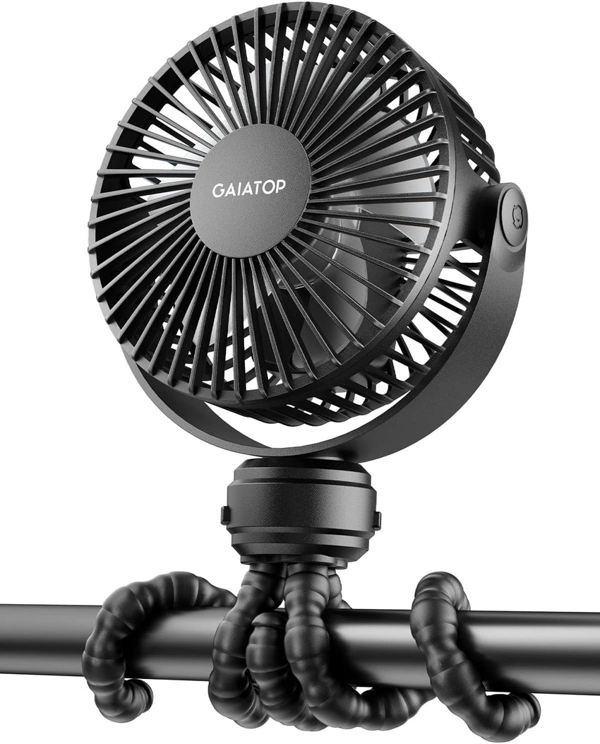 Gaiatop Mini Portable Stroller Fan, Battery Operated Small Clip on, Detachable 3 Speed Rechargeable, 360° Rotate Flexible Tripod Better Cooling for Car Seat Crib Treadmill Travel Black - 7DAY'S