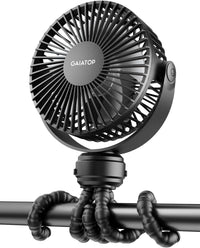 Gaiatop Mini Portable Stroller Fan, Battery Operated Small Clip on, Detachable 3 Speed Rechargeable, 360° Rotate Flexible Tripod Better Cooling for Car Seat Crib Treadmill Travel Black - 7DAY'S
