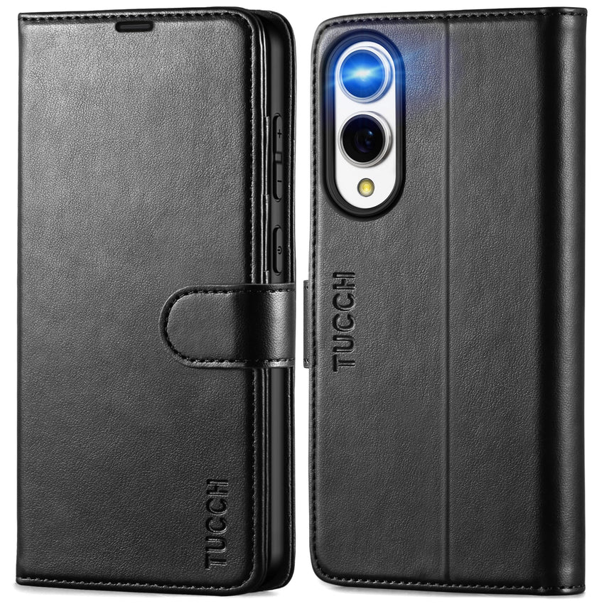 Galaxy S25 Ultra, Kickstand [RFID Blocking] Card Holder, Folio Magnetic PU Leather [TPU Shockproof Interior Case] Protective Folio Cover Compatible with Galaxy S25 Ultra, Black - 7DAY'S