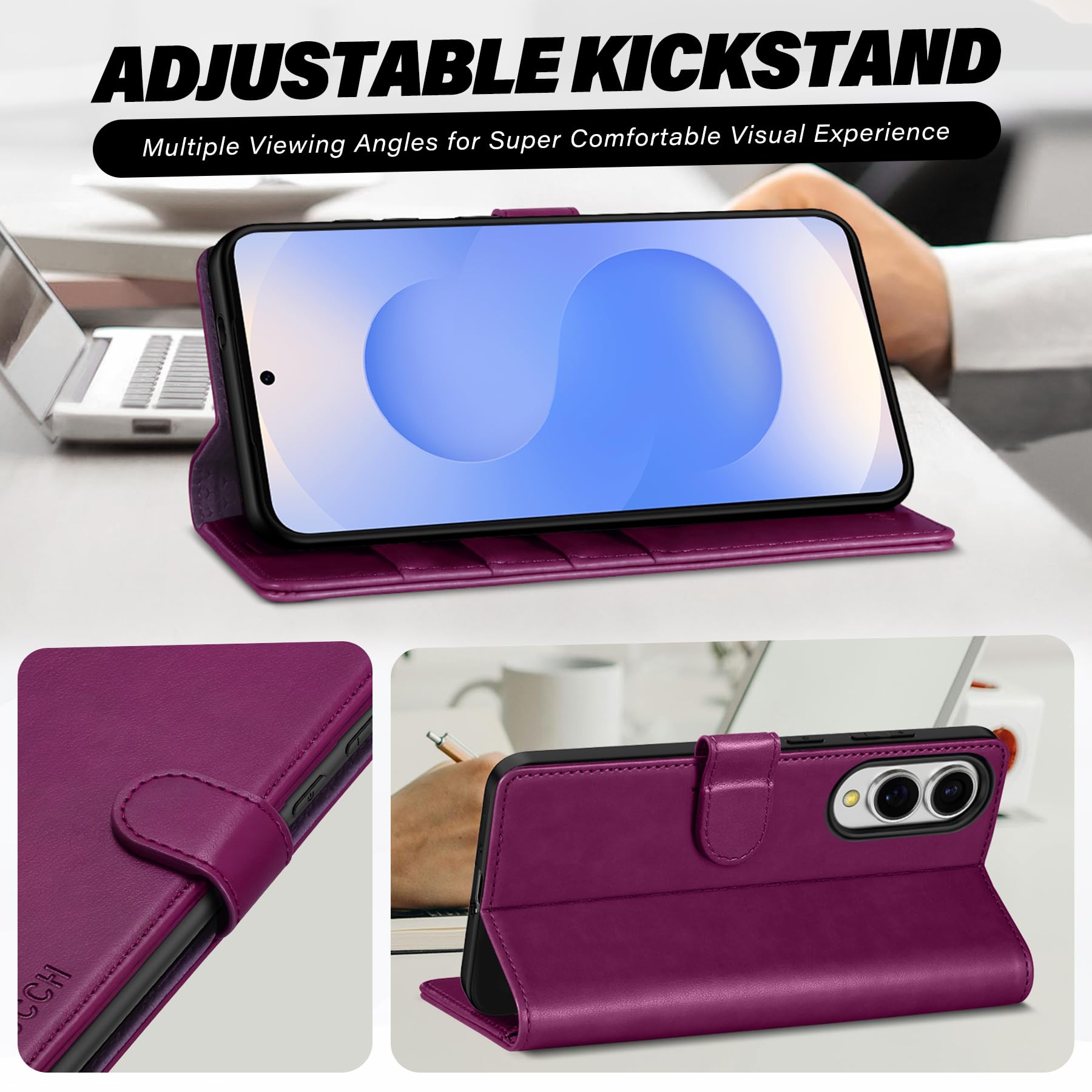 Galaxy S25 Ultra, Kickstand [RFID Blocking] Card Holder, Folio Magnetic PU Leather [TPU Shockproof Interior Case] Protective Folio Cover Compatible with Galaxy S25 Ultra, Black - 7DAY'S