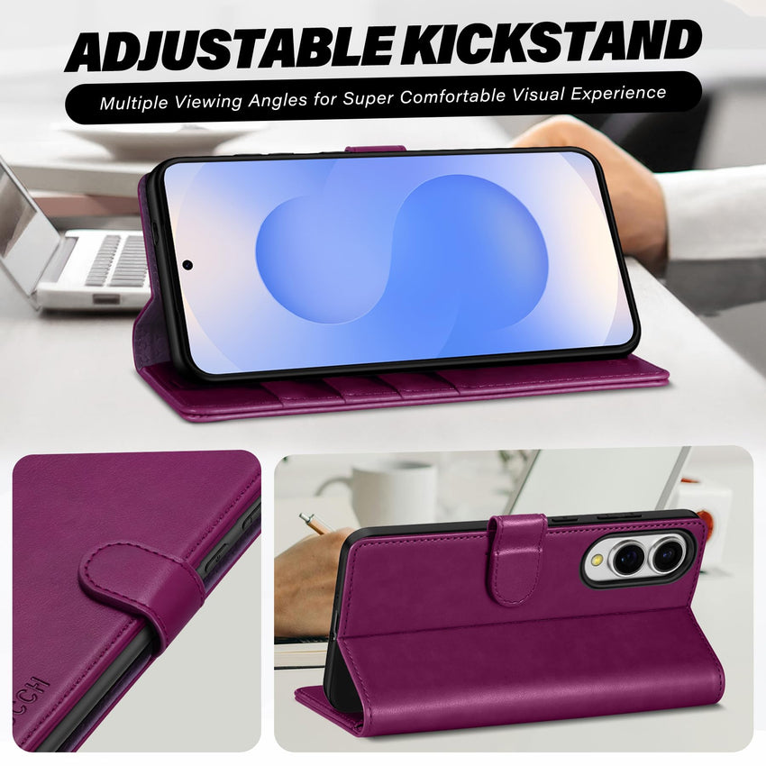 Galaxy S25 Ultra, Kickstand [RFID Blocking] Card Holder, Folio Magnetic PU Leather [TPU Shockproof Interior Case] Protective Folio Cover Compatible with Galaxy S25 Ultra, Black - 7DAY'S