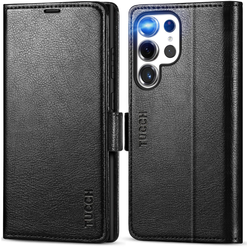 Galaxy S25 Ultra, Kickstand [RFID Blocking] Card Holder, Folio Magnetic PU Leather [TPU Shockproof Interior Case] Protective Folio Cover Compatible with Galaxy S25 Ultra, Black - 7DAY'S
