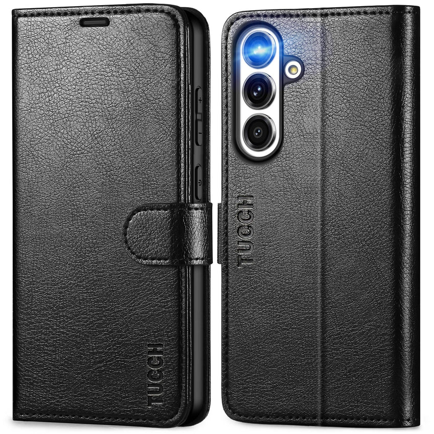 Galaxy S25 Ultra, Kickstand [RFID Blocking] Card Holder, Folio Magnetic PU Leather [TPU Shockproof Interior Case] Protective Folio Cover Compatible with Galaxy S25 Ultra, Black - 7DAY'S