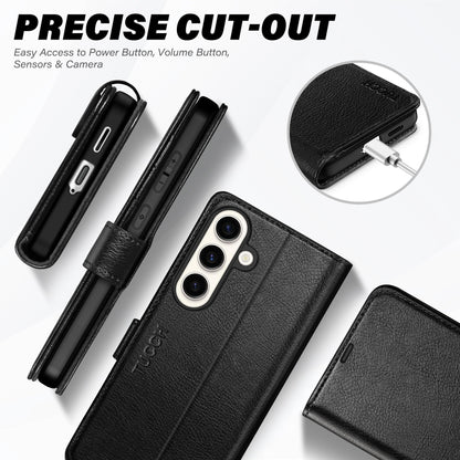 Galaxy S25 Ultra, Kickstand [RFID Blocking] Card Holder, Folio Magnetic PU Leather [TPU Shockproof Interior Case] Protective Folio Cover Compatible with Galaxy S25 Ultra, Black - 7DAY'S