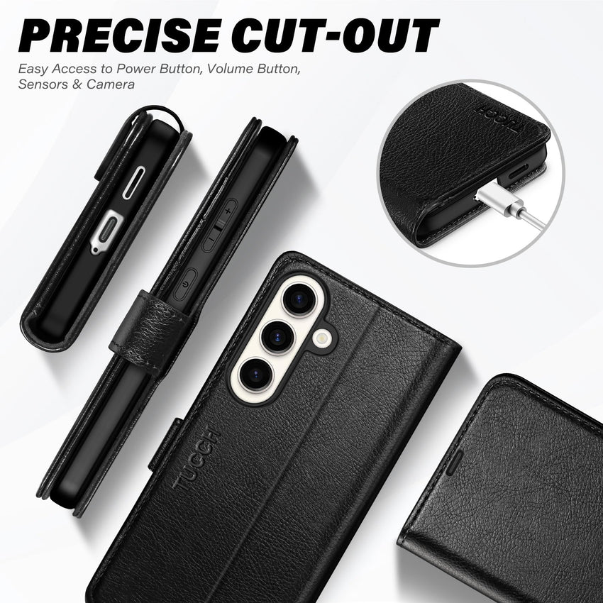 Galaxy S25 Ultra, Kickstand [RFID Blocking] Card Holder, Folio Magnetic PU Leather [TPU Shockproof Interior Case] Protective Folio Cover Compatible with Galaxy S25 Ultra, Black - 7DAY'S