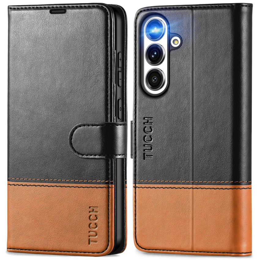 Galaxy S25 Ultra, Kickstand [RFID Blocking] Card Holder, Folio Magnetic PU Leather [TPU Shockproof Interior Case] Protective Folio Cover Compatible with Galaxy S25 Ultra, Black - 7DAY'S
