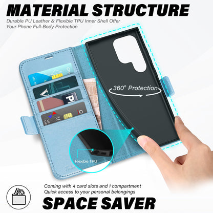 Galaxy S25 Ultra, Kickstand [RFID Blocking] Card Holder, Folio Magnetic PU Leather [TPU Shockproof Interior Case] Protective Folio Cover Compatible with Galaxy S25 Ultra, Black - 7DAY'S