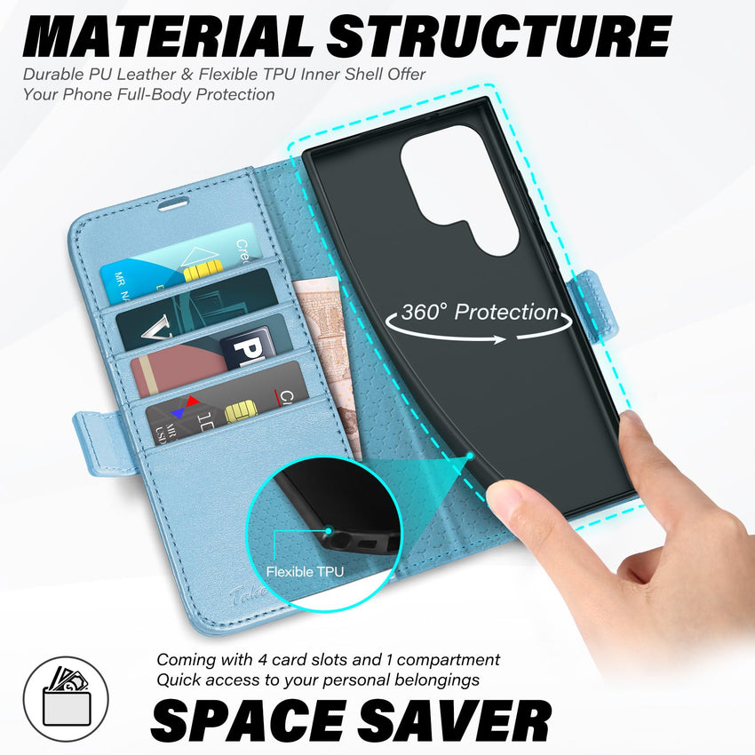 Galaxy S25 Ultra, Kickstand [RFID Blocking] Card Holder, Folio Magnetic PU Leather [TPU Shockproof Interior Case] Protective Folio Cover Compatible with Galaxy S25 Ultra, Black - 7DAY'S