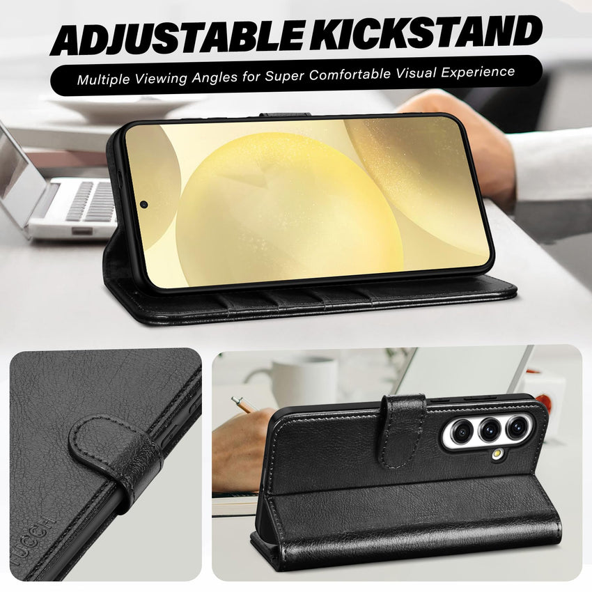 Galaxy S25 Ultra, Kickstand [RFID Blocking] Card Holder, Folio Magnetic PU Leather [TPU Shockproof Interior Case] Protective Folio Cover Compatible with Galaxy S25 Ultra, Black - 7DAY'S