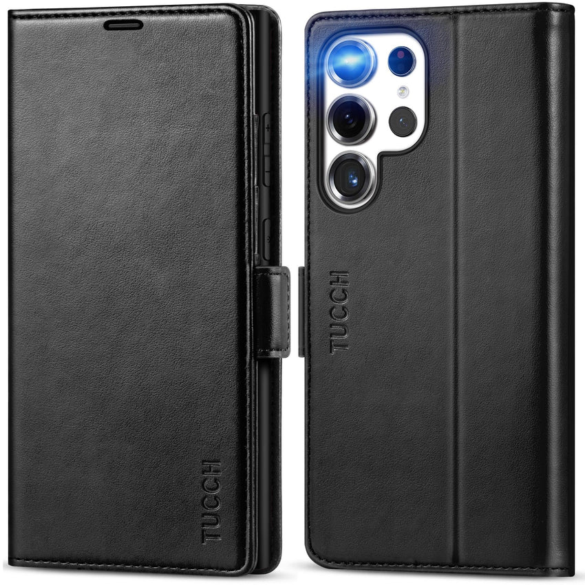 Galaxy S25 Ultra, Kickstand [RFID Blocking] Card Holder, Folio Magnetic PU Leather [TPU Shockproof Interior Case] Protective Folio Cover Compatible with Galaxy S25 Ultra, Black - 7DAY'S