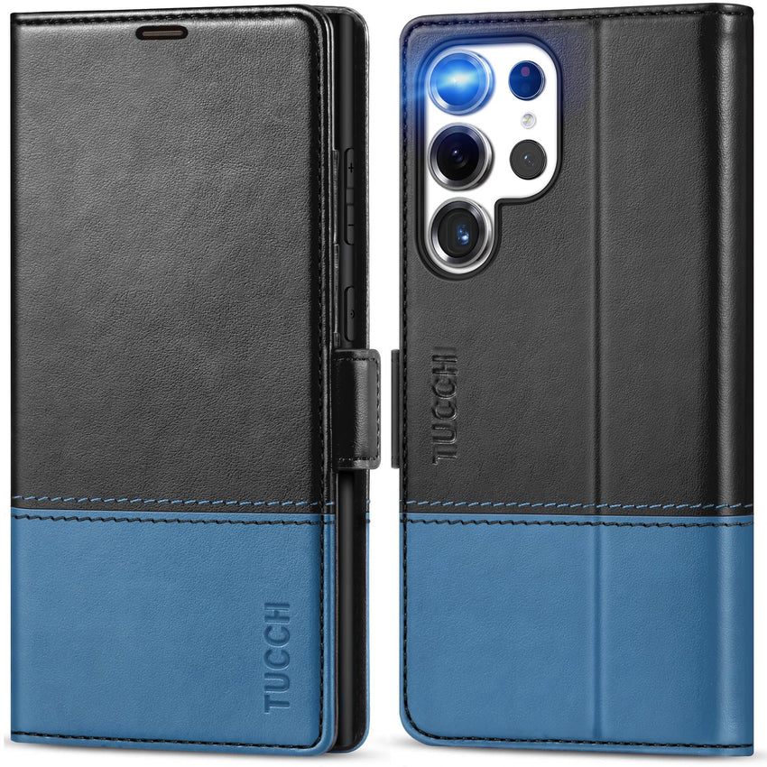Galaxy S25 Ultra, Kickstand [RFID Blocking] Card Holder, Folio Magnetic PU Leather [TPU Shockproof Interior Case] Protective Folio Cover Compatible with Galaxy S25 Ultra, Black - 7DAY'S