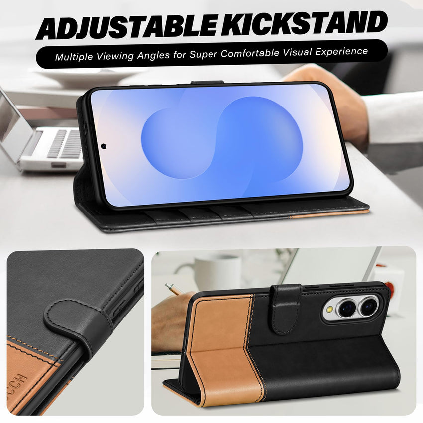 Galaxy S25 Ultra, Kickstand [RFID Blocking] Card Holder, Folio Magnetic PU Leather [TPU Shockproof Interior Case] Protective Folio Cover Compatible with Galaxy S25 Ultra, Black - 7DAY'S