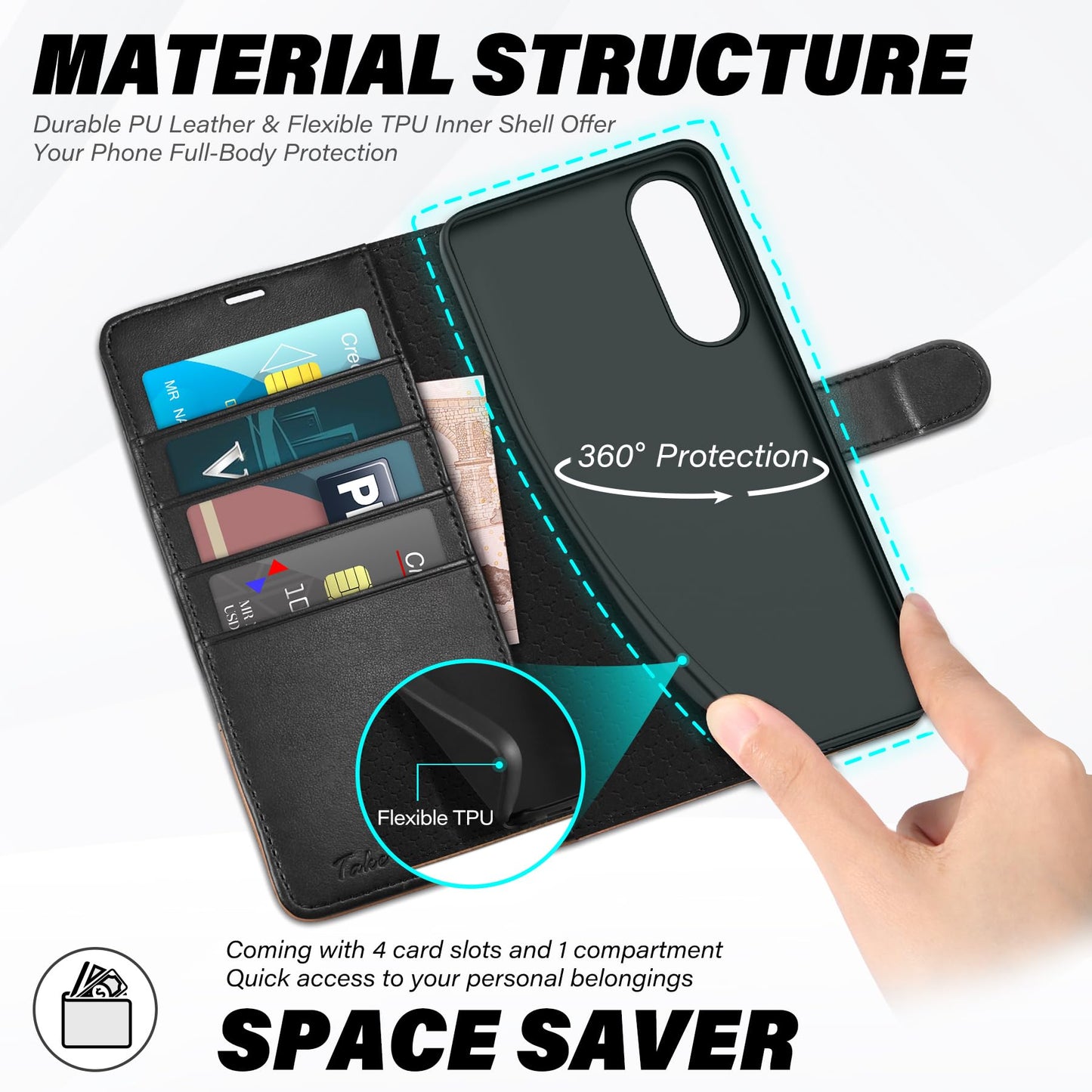 Galaxy S25 Ultra, Kickstand [RFID Blocking] Card Holder, Folio Magnetic PU Leather [TPU Shockproof Interior Case] Protective Folio Cover Compatible with Galaxy S25 Ultra, Black - 7DAY'S