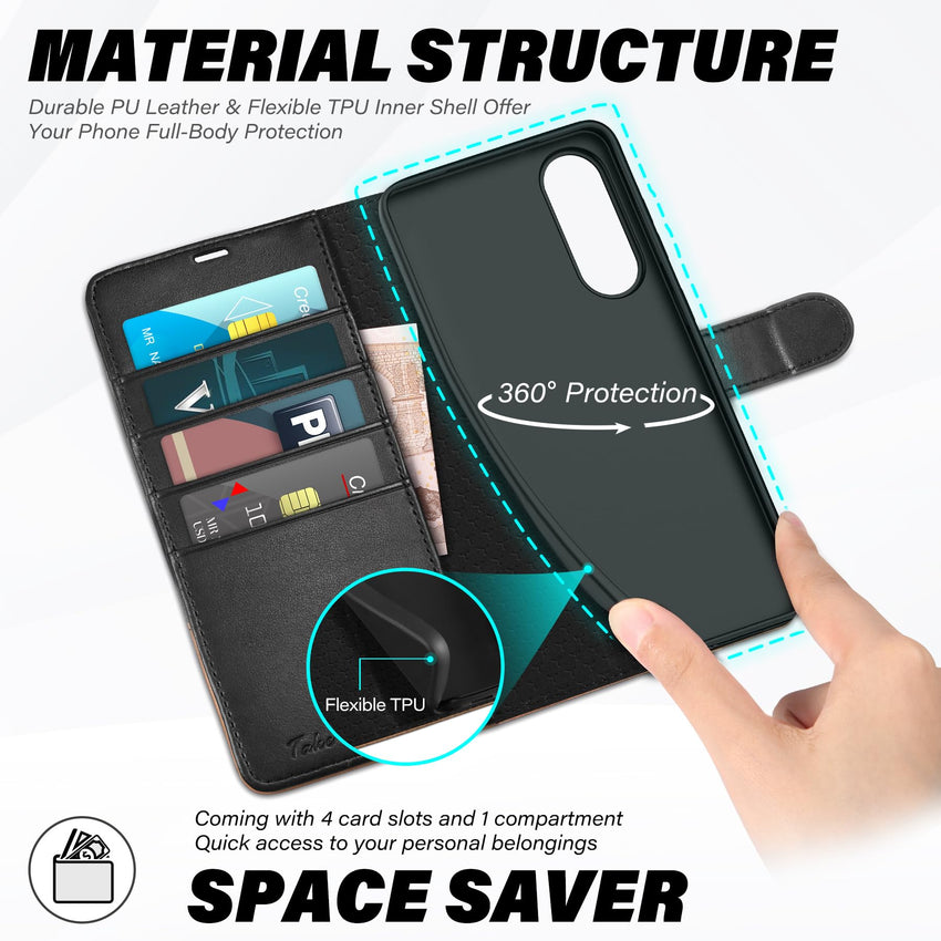 Galaxy S25 Ultra, Kickstand [RFID Blocking] Card Holder, Folio Magnetic PU Leather [TPU Shockproof Interior Case] Protective Folio Cover Compatible with Galaxy S25 Ultra, Black - 7DAY'S