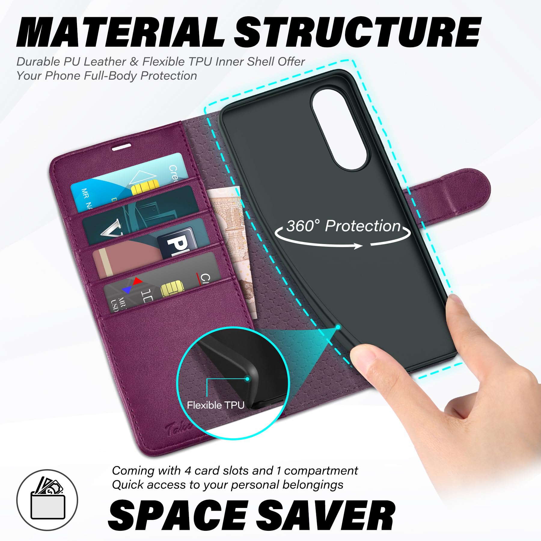 Galaxy S25 Ultra, Kickstand [RFID Blocking] Card Holder, Folio Magnetic PU Leather [TPU Shockproof Interior Case] Protective Folio Cover Compatible with Galaxy S25 Ultra, Black - 7DAY'S