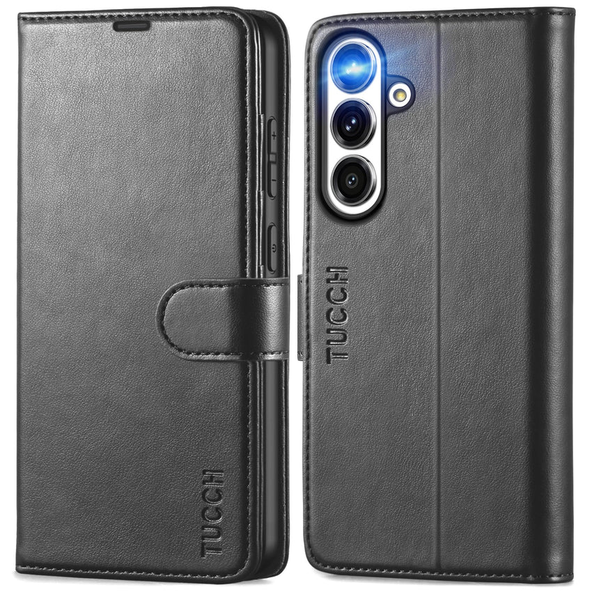 Galaxy S25 Ultra, Kickstand [RFID Blocking] Card Holder, Folio Magnetic PU Leather [TPU Shockproof Interior Case] Protective Folio Cover Compatible with Galaxy S25 Ultra, Black - 7DAY'S