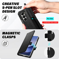 Galaxy Z Fold6 Wallet Case with S Pen Holder, PU Leather Flip Folio, Card Slots, RFID Blocking, Kickstand, Phone Cover for Galaxy Z Fold 6 2024 - Black - 7DAY'S