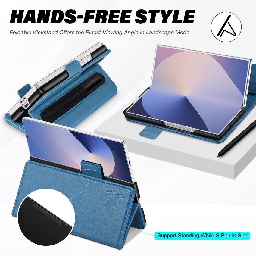 Galaxy Z Fold6 Wallet Case with S Pen Holder, PU Leather Flip Folio, Card Slots, RFID Blocking, Kickstand, Phone Cover for Galaxy Z Fold 6 2024 - Black - 7DAY'S
