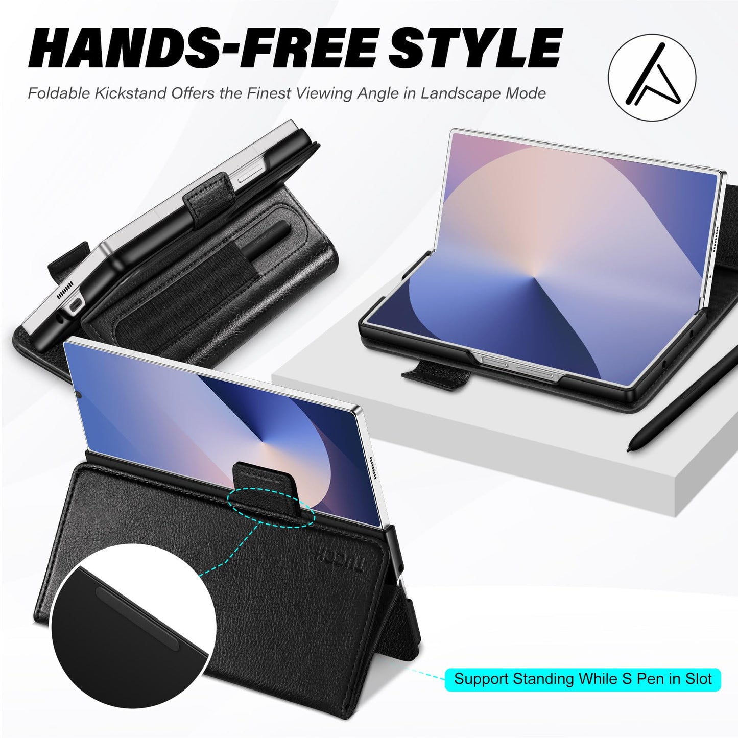 Galaxy Z Fold6 Wallet Case with S Pen Holder, PU Leather Flip Folio, Card Slots, RFID Blocking, Kickstand, Phone Cover for Galaxy Z Fold 6 2024 - Black - 7DAY'S