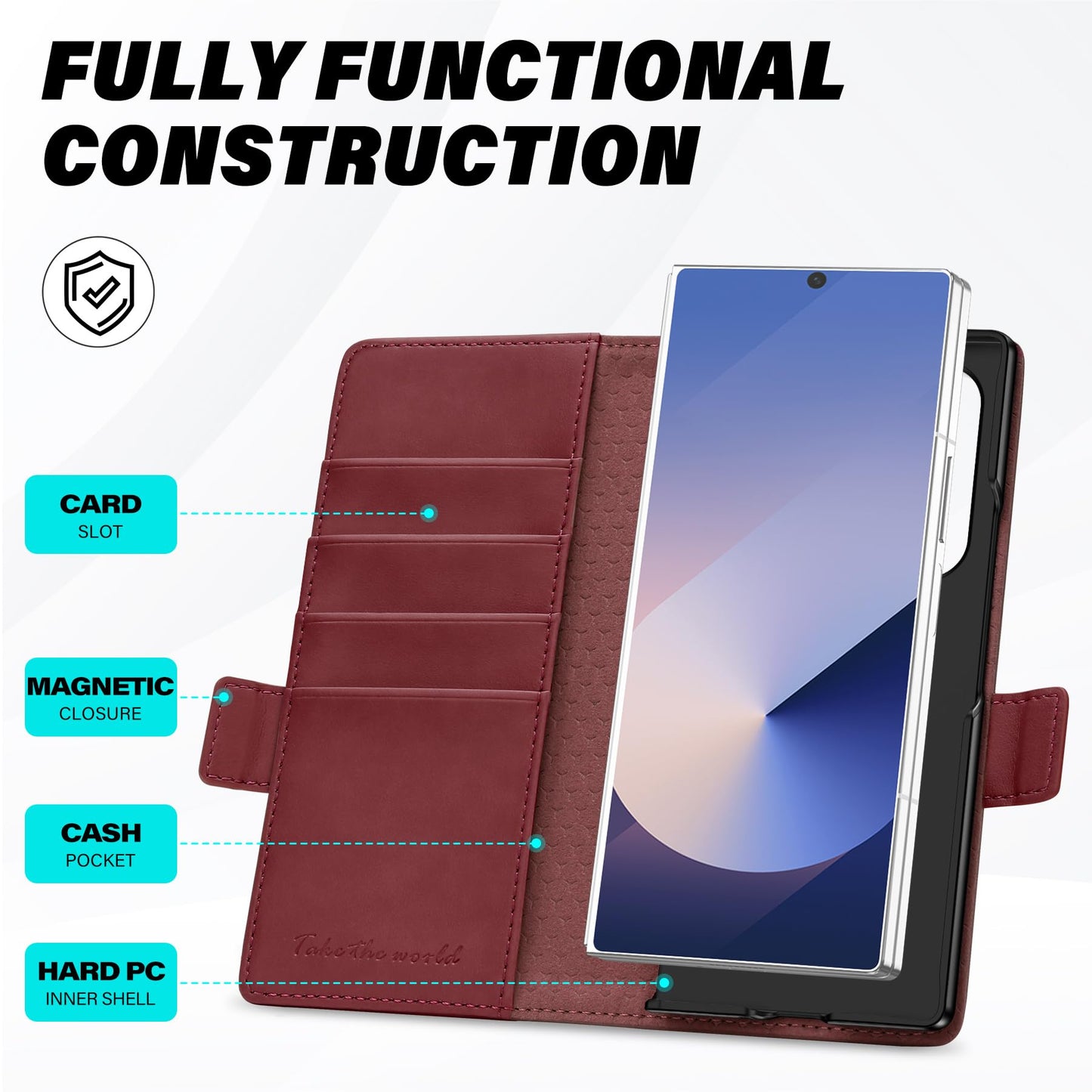 Galaxy Z Fold6 Wallet Case with S Pen Holder, PU Leather Flip Folio, Card Slots, RFID Blocking, Kickstand, Phone Cover for Galaxy Z Fold 6 2024 - Black - 7DAY'S