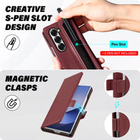 Galaxy Z Fold6 Wallet Case with S Pen Holder, PU Leather Flip Folio, Card Slots, RFID Blocking, Kickstand, Phone Cover for Galaxy Z Fold 6 2024 - Black - 7DAY'S
