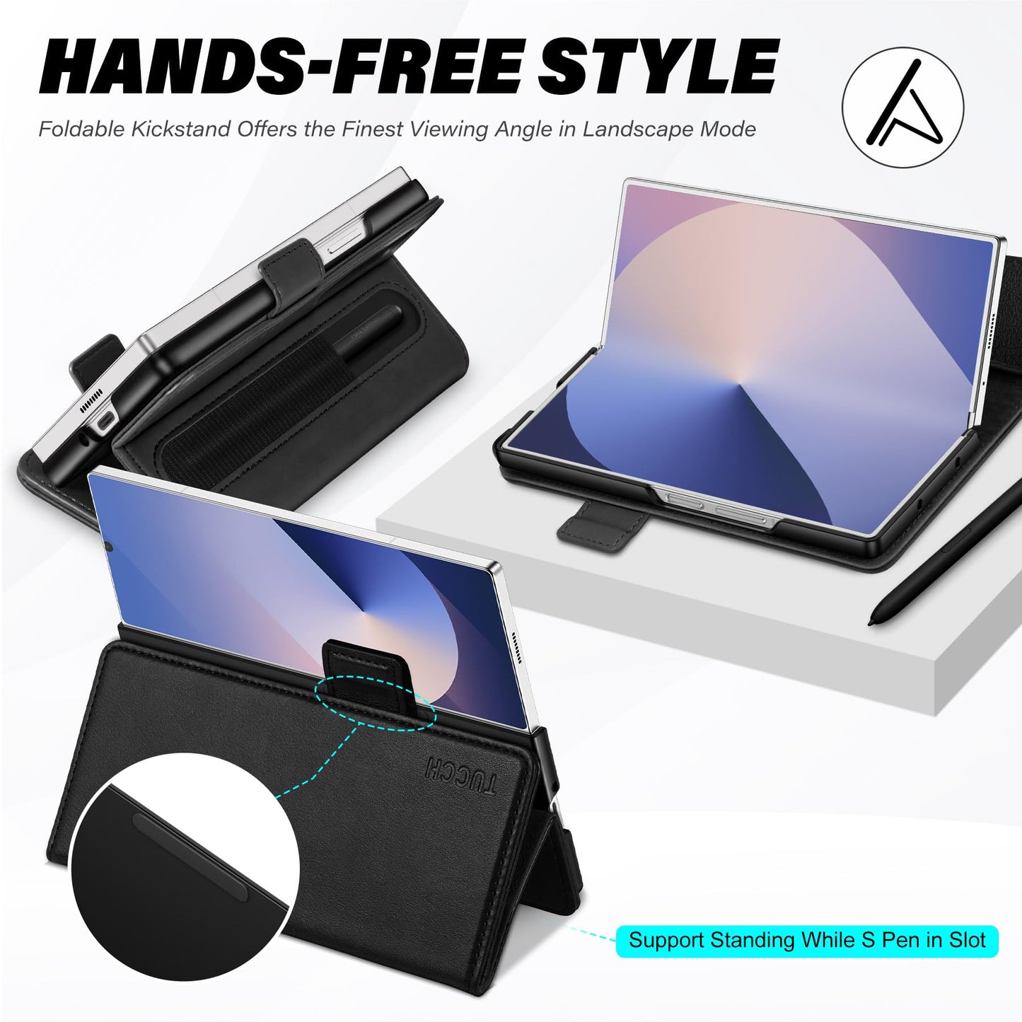 Galaxy Z Fold6 Wallet Case with S Pen Holder, PU Leather Flip Folio, Card Slots, RFID Blocking, Kickstand, Phone Cover for Galaxy Z Fold 6 2024 - Black - 7DAY'S