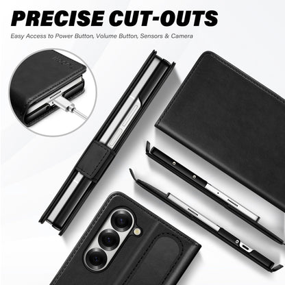 Galaxy Z Fold6 Wallet Case with S Pen Holder, PU Leather Flip Folio, Card Slots, RFID Blocking, Kickstand, Phone Cover for Galaxy Z Fold 6 2024 - Black - 7DAY'S