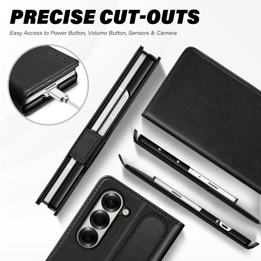 Galaxy Z Fold6 Wallet Case with S Pen Holder, PU Leather Flip Folio, Card Slots, RFID Blocking, Kickstand, Phone Cover for Galaxy Z Fold 6 2024 - Black - 7DAY'S