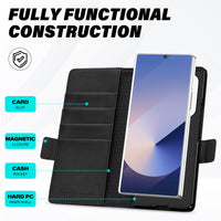 Galaxy Z Fold6 Wallet Case with S Pen Holder, PU Leather Flip Folio, Card Slots, RFID Blocking, Kickstand, Phone Cover for Galaxy Z Fold 6 2024 - Black - 7DAY'S