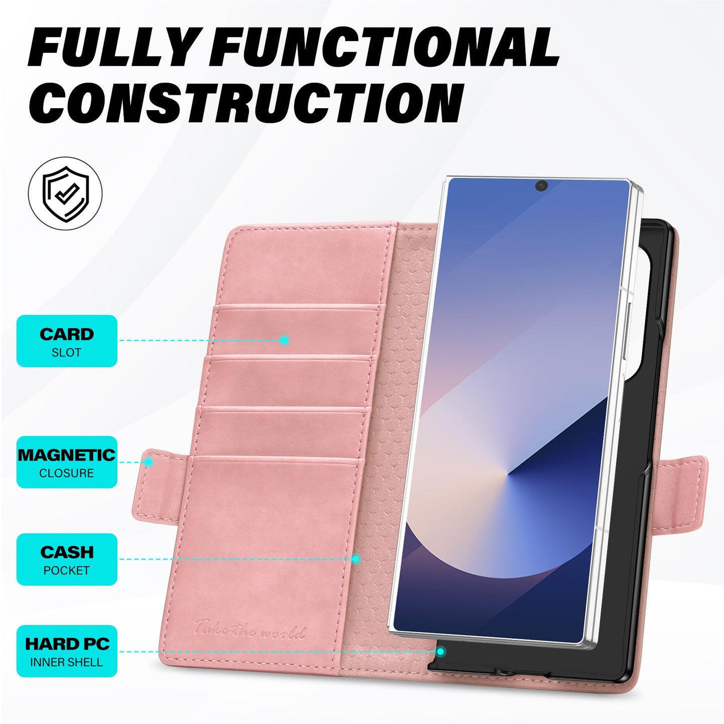 Galaxy Z Fold6 Wallet Case with S Pen Holder, PU Leather Flip Folio, Card Slots, RFID Blocking, Kickstand, Phone Cover for Galaxy Z Fold 6 2024 - Black - 7DAY'S