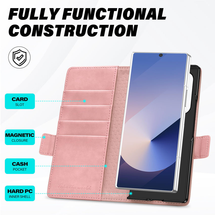 Galaxy Z Fold6 Wallet Case with S Pen Holder, PU Leather Flip Folio, Card Slots, RFID Blocking, Kickstand, Phone Cover for Galaxy Z Fold 6 2024 - Black - 7DAY'S