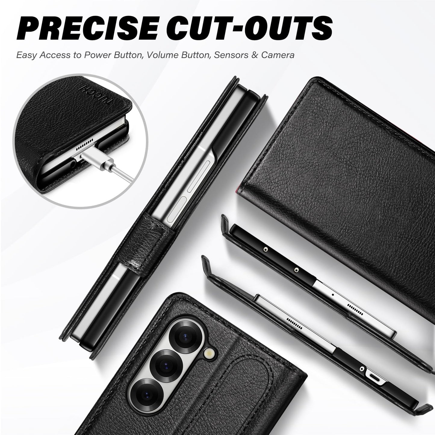 Galaxy Z Fold6 Wallet Case with S Pen Holder, PU Leather Flip Folio, Card Slots, RFID Blocking, Kickstand, Phone Cover for Galaxy Z Fold 6 2024 - Black - 7DAY'S