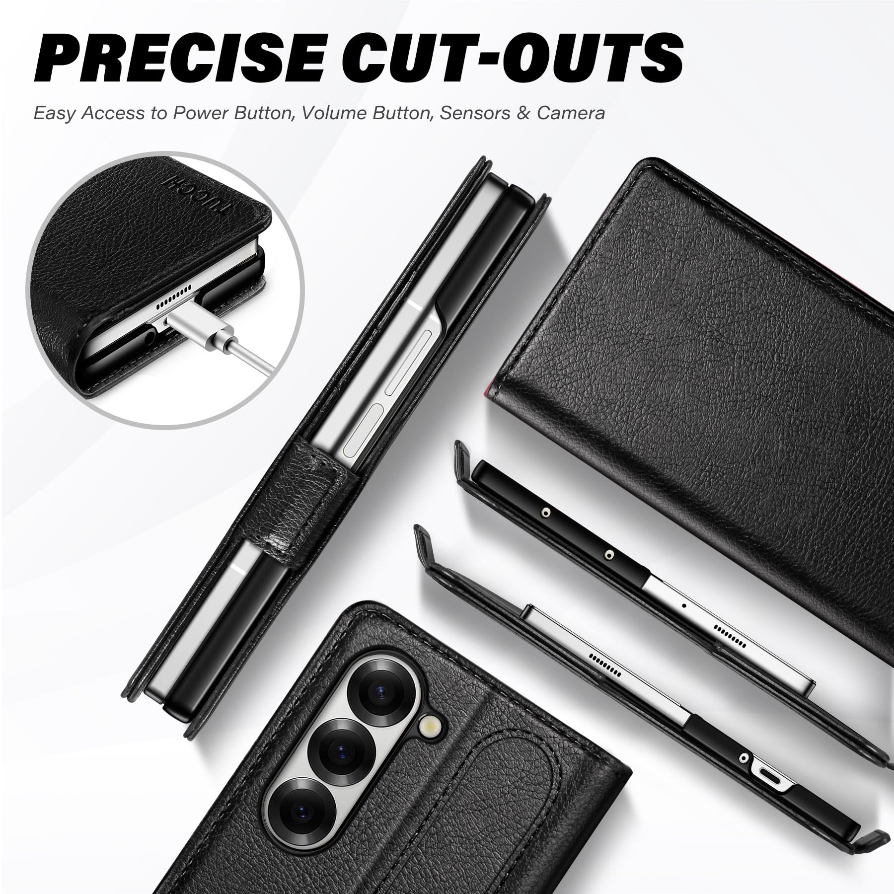 Galaxy Z Fold6 Wallet Case with S Pen Holder, PU Leather Flip Folio, Card Slots, RFID Blocking, Kickstand, Phone Cover for Galaxy Z Fold 6 2024 - Black - 7DAY'S