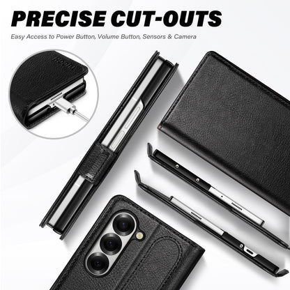 Galaxy Z Fold6 Wallet Case with S Pen Holder, PU Leather Flip Folio, Card Slots, RFID Blocking, Kickstand, Phone Cover for Galaxy Z Fold 6 2024 - Black - 7DAY'S