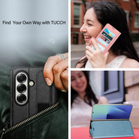 Galaxy Z Fold7 2025, PU Leather Folio Cover with Kickstand RFID Blocking [4 Card Slots] Magnetic Shock - Absorbent PC Shell Compatible with Galaxy Z Fold 7 (8.0") 5G, Black - 7DAY'S