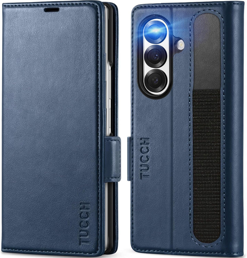 Galaxy Z Fold7 2025, PU Leather Folio Cover with Kickstand RFID Blocking [4 Card Slots] Magnetic Shock - Absorbent PC Shell Compatible with Galaxy Z Fold 7 (8.0") 5G, Black - 7DAY'S