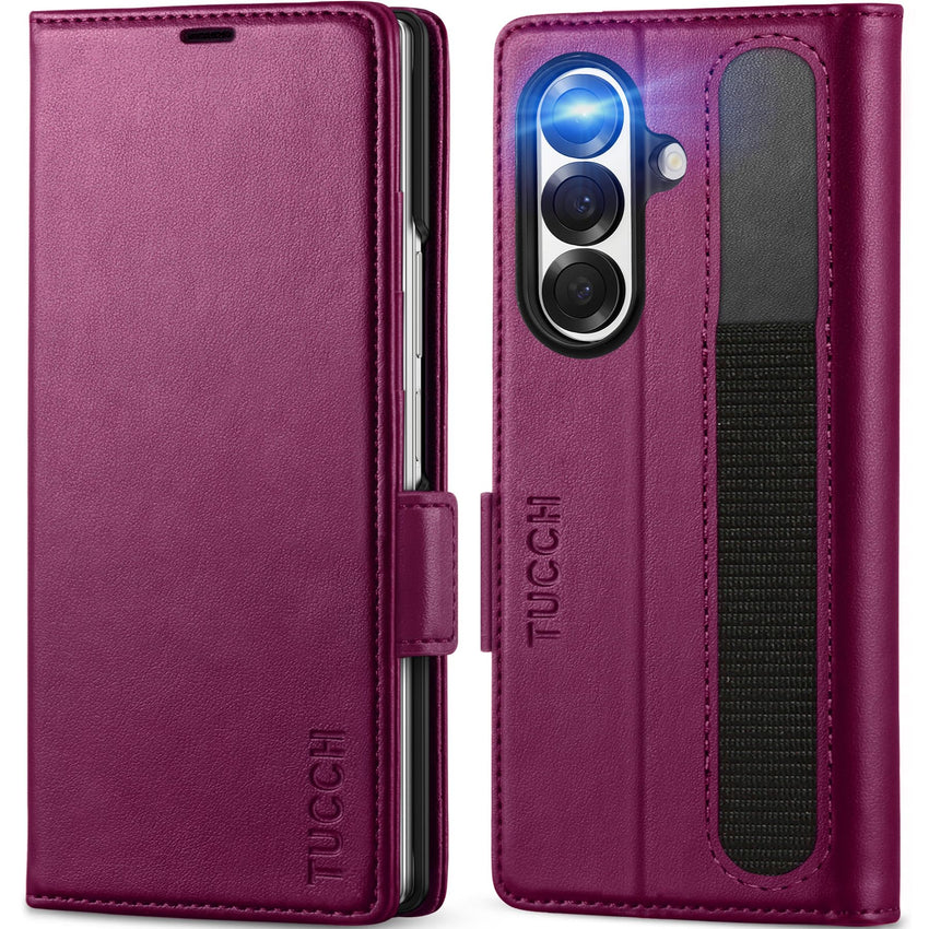 Galaxy Z Fold7 2025, PU Leather Folio Cover with Kickstand RFID Blocking [4 Card Slots] Magnetic Shock - Absorbent PC Shell Compatible with Galaxy Z Fold 7 (8.0") 5G, Black - 7DAY'S