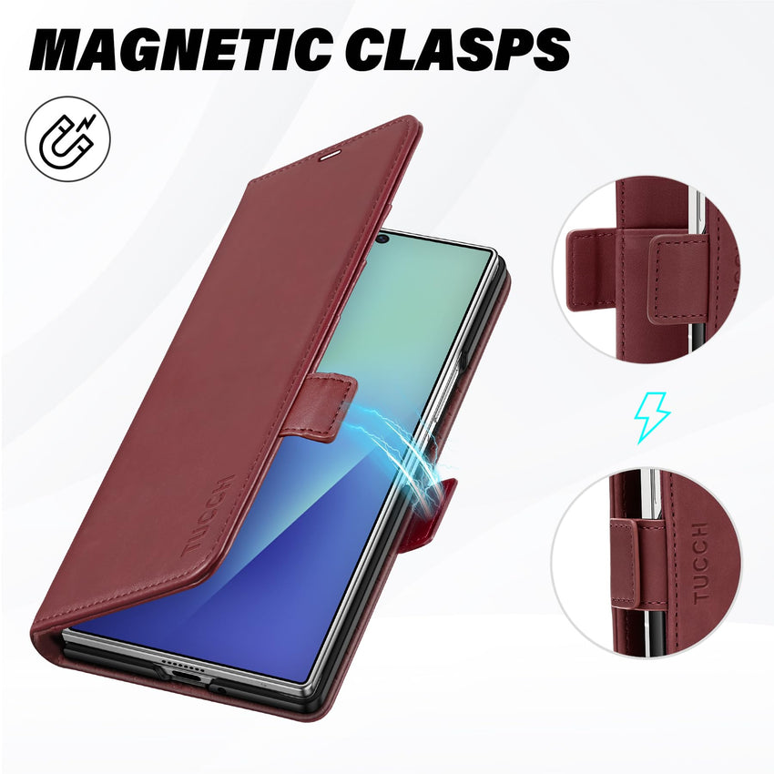 Galaxy Z Fold7 2025, PU Leather Folio Cover with Kickstand RFID Blocking [4 Card Slots] Magnetic Shock - Absorbent PC Shell Compatible with Galaxy Z Fold 7 (8.0") 5G, Black - 7DAY'S