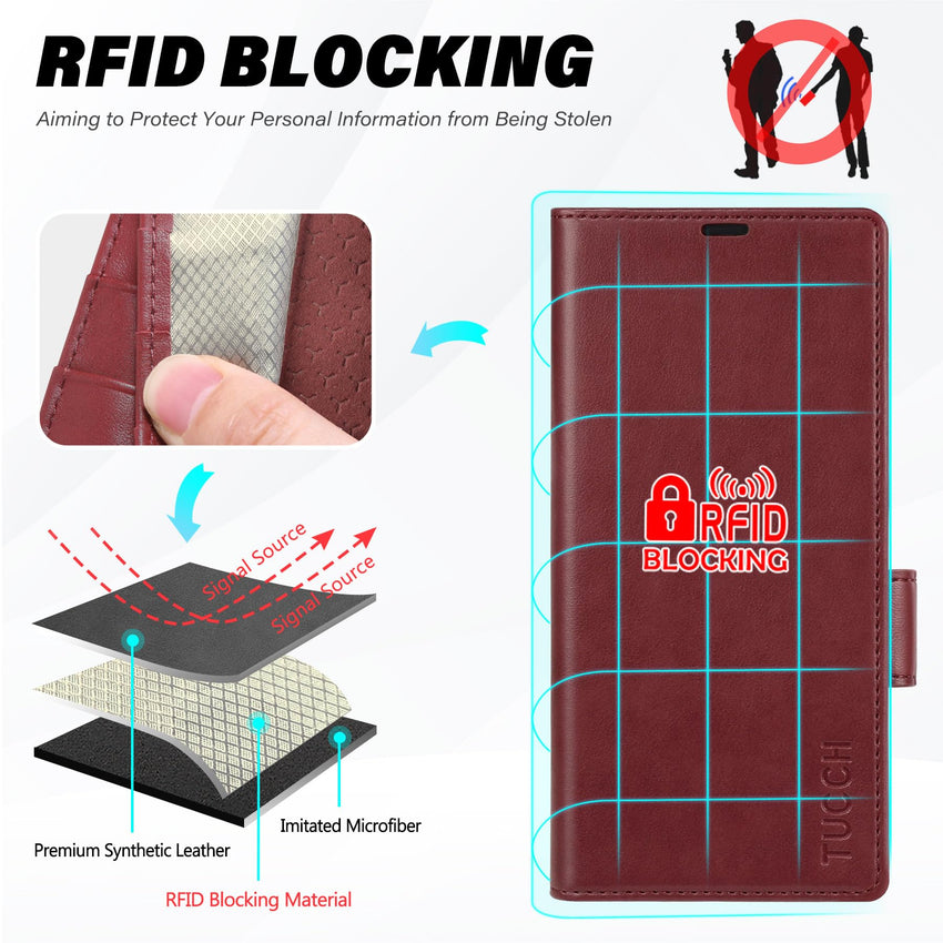 Galaxy Z Fold7 2025, PU Leather Folio Cover with Kickstand RFID Blocking [4 Card Slots] Magnetic Shock - Absorbent PC Shell Compatible with Galaxy Z Fold 7 (8.0") 5G, Black - 7DAY'S