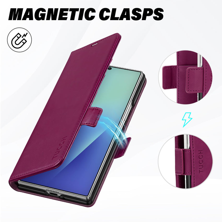 Galaxy Z Fold7 2025, PU Leather Folio Cover with Kickstand RFID Blocking [4 Card Slots] Magnetic Shock - Absorbent PC Shell Compatible with Galaxy Z Fold 7 (8.0") 5G, Black - 7DAY'S