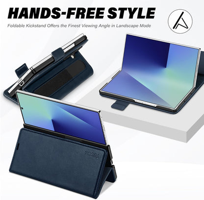 Galaxy Z Fold7 2025, PU Leather Folio Cover with Kickstand RFID Blocking [4 Card Slots] Magnetic Shock - Absorbent PC Shell Compatible with Galaxy Z Fold 7 (8.0") 5G, Black - 7DAY'S