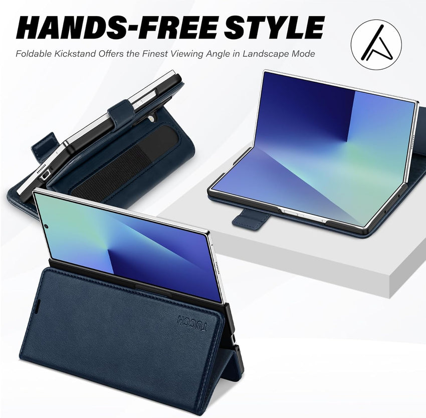 Galaxy Z Fold7 2025, PU Leather Folio Cover with Kickstand RFID Blocking [4 Card Slots] Magnetic Shock - Absorbent PC Shell Compatible with Galaxy Z Fold 7 (8.0") 5G, Black - 7DAY'S