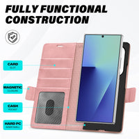 Galaxy Z Fold7 2025, PU Leather Folio Cover with Kickstand RFID Blocking [4 Card Slots] Magnetic Shock - Absorbent PC Shell Compatible with Galaxy Z Fold 7 (8.0") 5G, Black - 7DAY'S