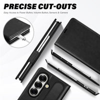 Galaxy Z Fold7 2025, PU Leather Folio Cover with Kickstand RFID Blocking [4 Card Slots] Magnetic Shock - Absorbent PC Shell Compatible with Galaxy Z Fold 7 (8.0") 5G, Black - 7DAY'S
